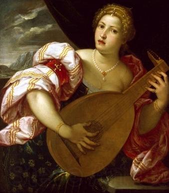 MICHELI Parrasio Young Woman Playing a Lute Norge oil painting art